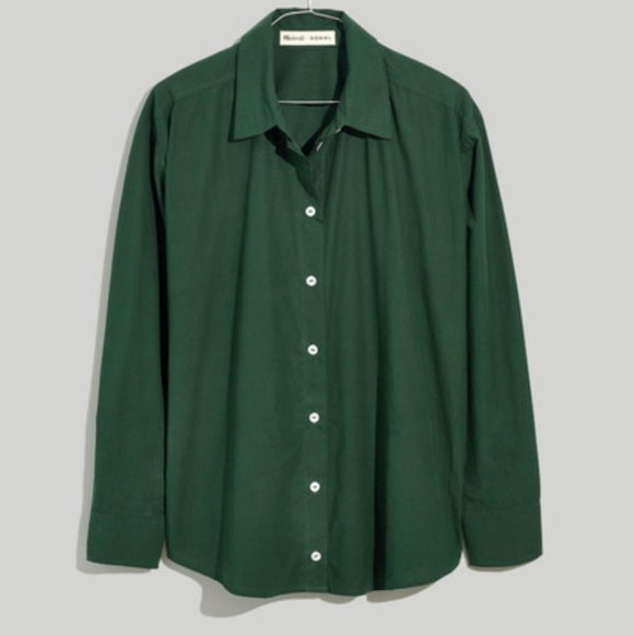 DONNI. Tops - MADEWELL x DONNI Poplin Button-Down Shirt in Deep Forest Green Women's Medium